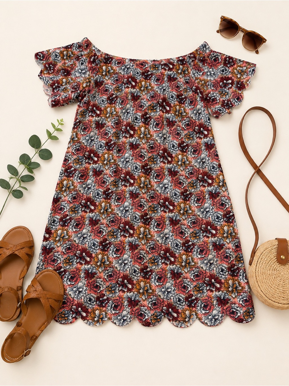 Banana Republic Floral Off Shoulder Scallop Hem Dress Size 10